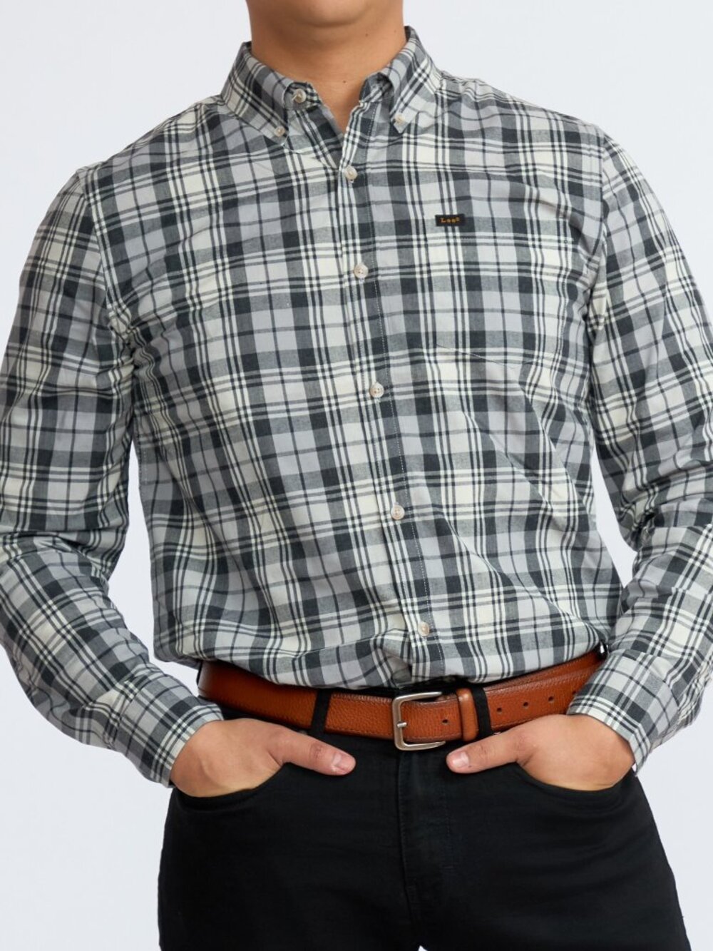 Men's shirt Lee Black Gray White Plaid Long Sleeve, Size S M L NWT - Moda Journe